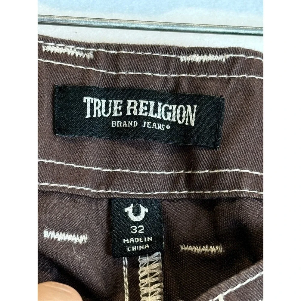 True Religion Bobby Baggy Cargo Pant Men 32 Brown Contrast Stitch 66592-00